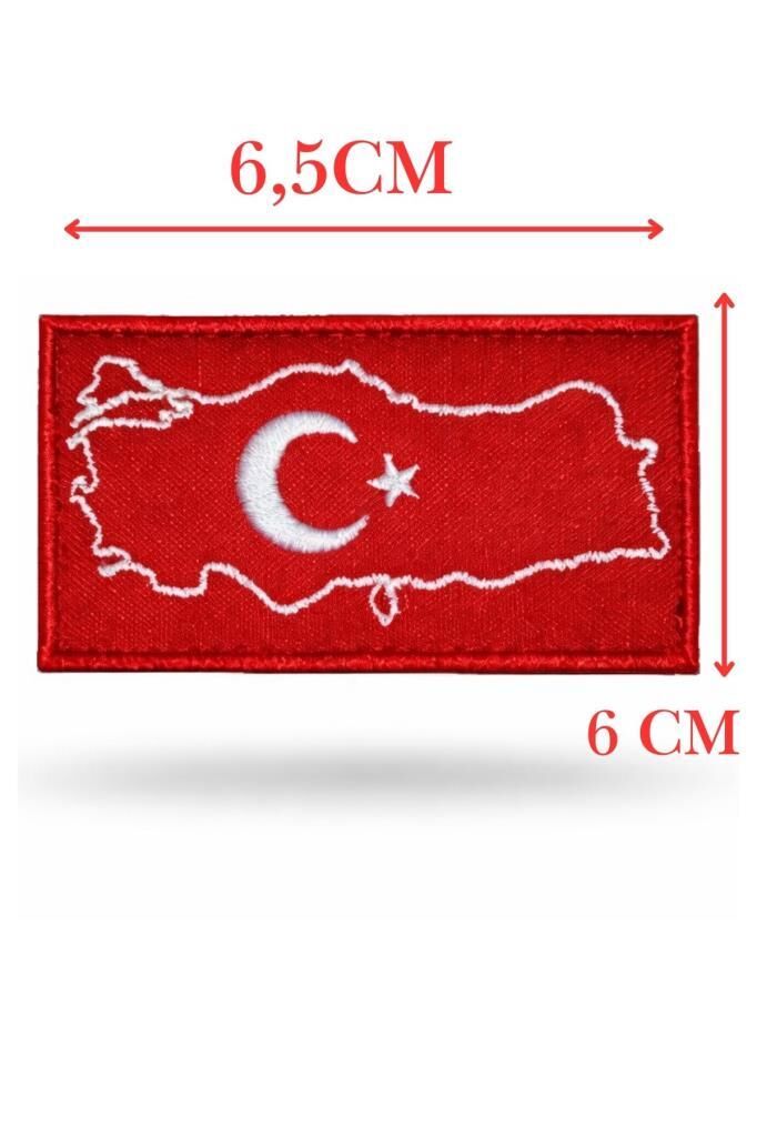 Single sword Nakış Haritalı Türk Bayrağı. KIRMIZI-BEYAZ