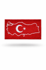 Single sword Nakış Haritalı Türk Bayrağı. KIRMIZI-BEYAZ