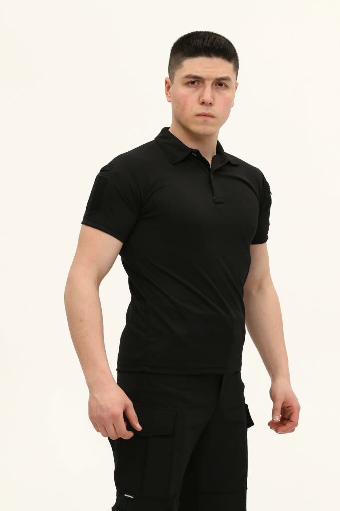 Single Sword Kısa Kollu Taktik  Polo Yaka Tişört SİYAH - 4XL