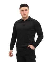 Single Sword Polo Yaka Uzun Kol Taktik T-Shirt SİYAH - 2XL