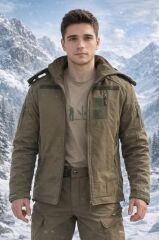 Single Sword Su&Rüzgâr Geçirmez Kapüşonlu Softshell Kışlık Erkek Mont HAKİ - M