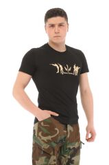 Single Sword Bisiklet Yaka Kısa Kollu Baskılı Kadın&Erkek T-Shirt SİYAH - 3XL