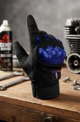 Single Sword Tam Parmak Dokunmatik Özellikli iç ve Dış Koruma Destekli Taktik Motorcu Eldiveni MAVİ - XL