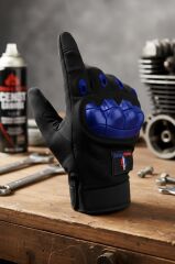 Single Sword Tam Parmak Dokunmatik Özellikli iç ve Dış Koruma Destekli Taktik Motorcu Eldiveni MAVİ - XL