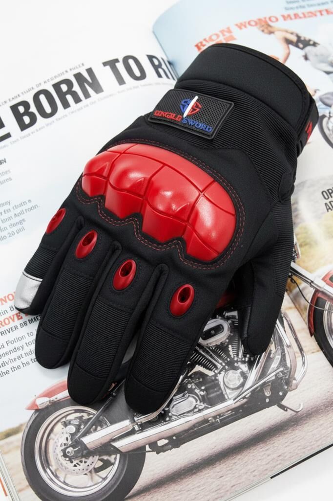 Single Sword Tam Parmak Dokunmatik Özellikli iç ve Dış Koruma Destekli Taktik Motorcu Eldiveni KIRMIZI - XL