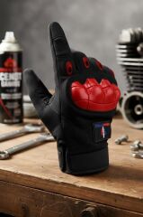 Single Sword Tam Parmak Dokunmatik Özellikli iç ve Dış Koruma Destekli Taktik Motorcu Eldiveni KIRMIZI - XL