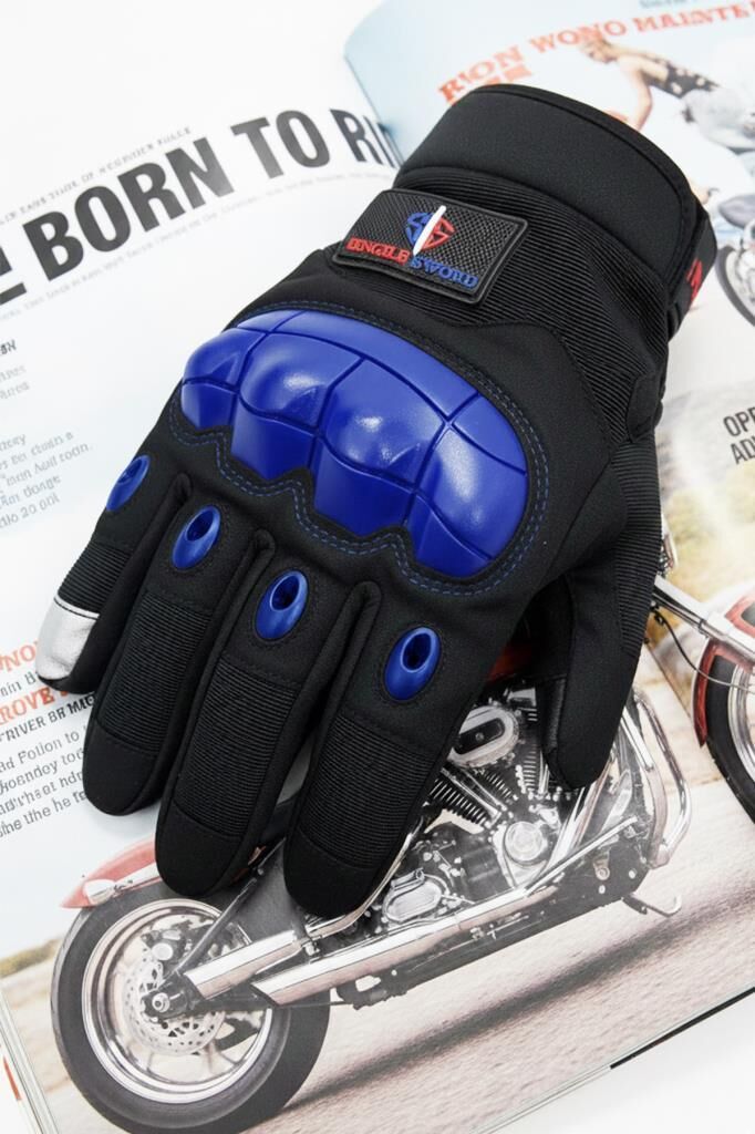 Single Sword Tam Parmak Dokunmatik Özellikli iç ve Dış Koruma Destekli Taktik Motorcu Eldiveni MAVİ - XL