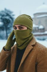 Polar Bere Eldiven Boyunluk ve Kar Maskesi - Haki