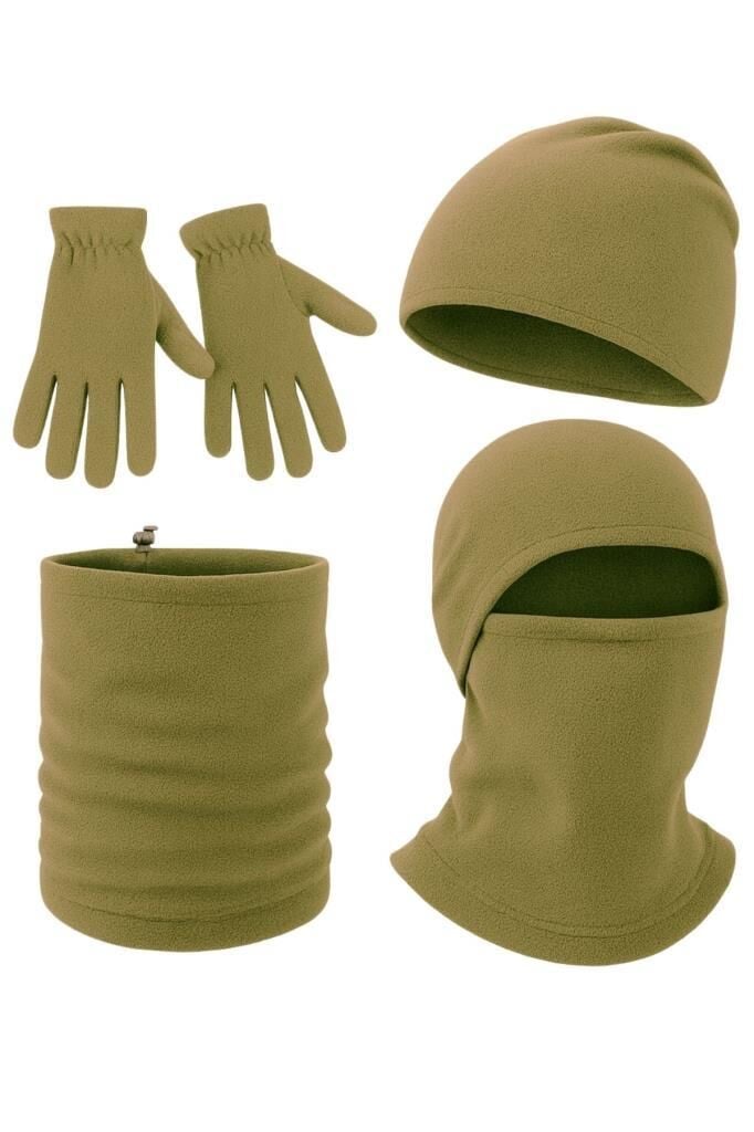 Polar Bere Eldiven Boyunluk ve Kar Maskesi - Bej