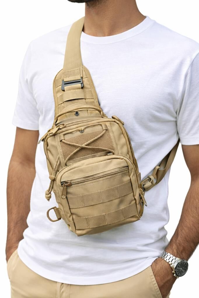 Günlük Kullanıma Uygun Outdoor Taktik Göğüs ve Omuz Çantası BEJ