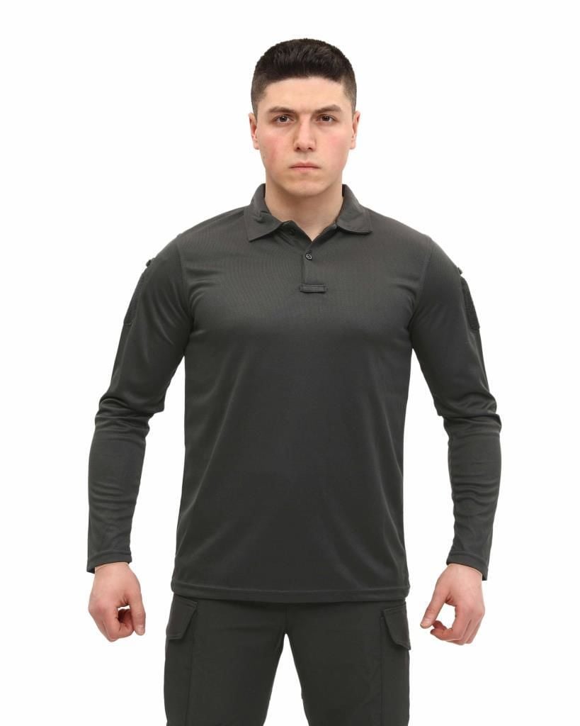Single Sword Polo Yaka Uzun Kol Taktik T-Shirt GRİ - M
