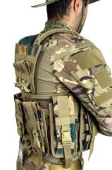 Single Sword 9 Şarjör Cepli Çeçen Tipi Taktik Hücum Yeleği MULTİCAM