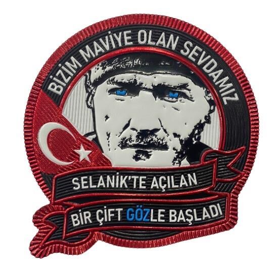 Single Sword ''Bizim Maviye Olan Sevdamız'' Yazılı ATATÜRK Patch - Plastik Peç