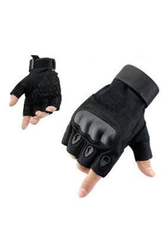 Single Sword Taktik Askeri Kesik Parmak Kemik Eldiven Operasyon Eldiveni SİYAH - 2XL