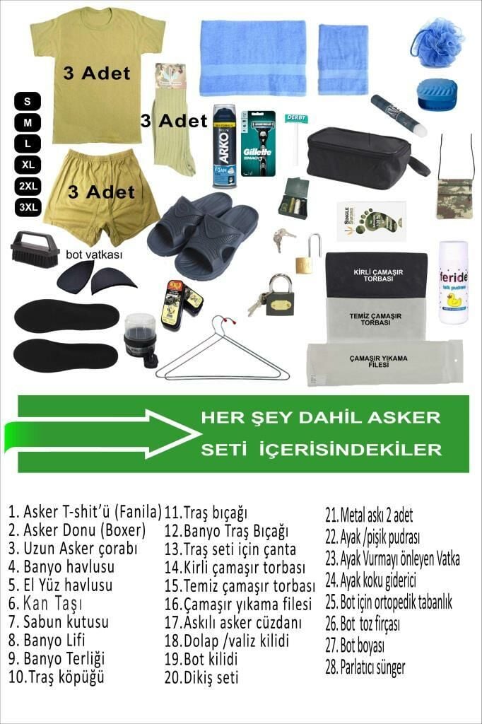 Single Sword 35 Parça Acemi Bedelli Asker Seti 3 Lü Set