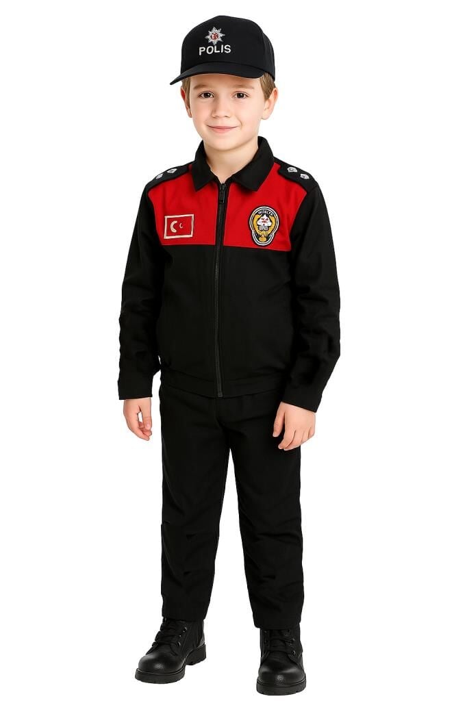 Unisex Çocuk Polis Kıyafeti (Şapka, Gömlek, Pantolon Takımı)