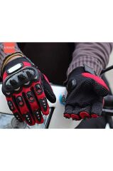 Pro Biker Tam Parmak Korumalı ve Nefes Alabilen Telefon Uyumlu Motosiklet & Bisiklet Eldiveni Pro M - KIRMIZI