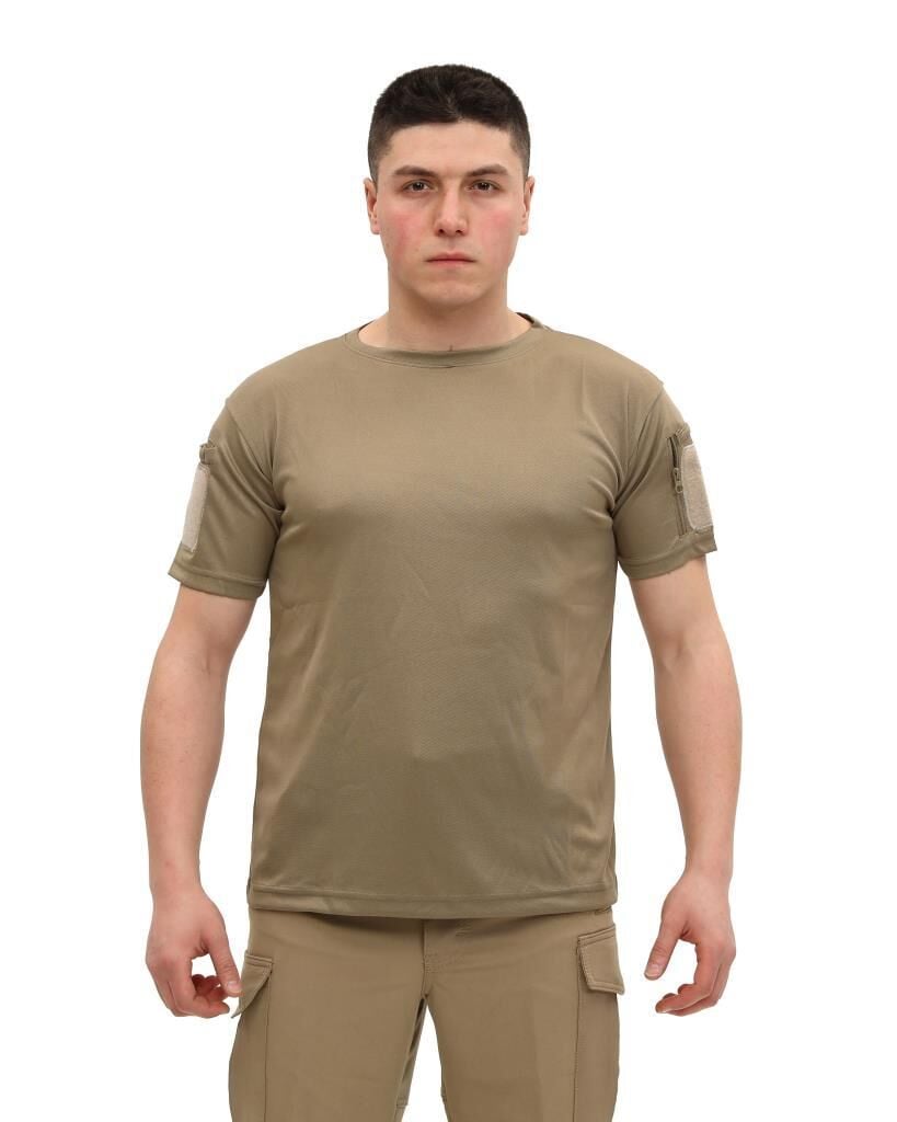 Single Sword Bisiklet Yaka Kısa Kol Taktik T-shirt BEJ - S