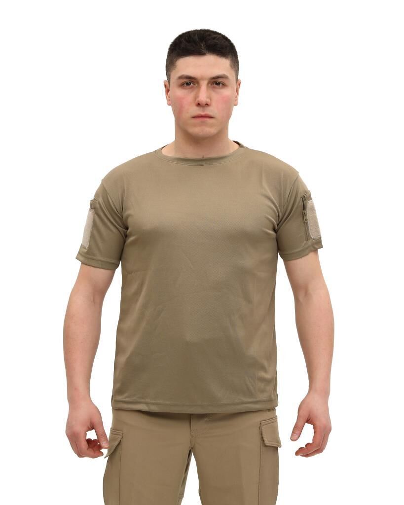 Single Sword Bisiklet Yaka Kısa Kol Taktik T-shirt BEJ - M