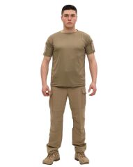 Single Sword Bisiklet Yaka Kısa Kol Taktik T-shirt BEJ - L