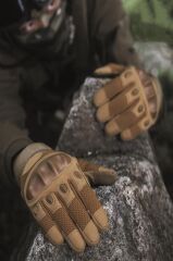 Single Sword Eklem Koruyucu Tam Parmak Motorcu Ve Bisiklet Eldiveni BEJ - L